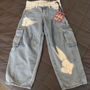NEW Looney Tunes Justice Girl's Barrel Denim Blue Jeans Size 7 Bugs Bunny Tweety